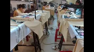 Manufacturing in Vietnam: process of silk making from the breeding of silkworms, weaving of  silk.
