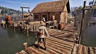 VIDA MEDIEVAL REALISTA! | COLHEITA DO TRIGO + LINHO e CONSTRUÇÃO da CABANA DE PESCA e MINERAÇÃO.