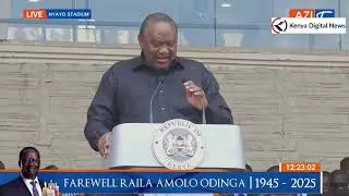 Cheers as former President Uhuru Kenyatta takes to the stage to address mourners at Raila's funeral