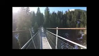 Hiking trails in switzerland suspension bridge over a stream val sumvitg acla mulin #graub&uuml;nden