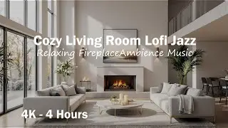 Cozy Living Room Lo-Fi Jazz 🔥 Fireplace Ambience | Relaxing Jazz Music | 4K 4 Hours