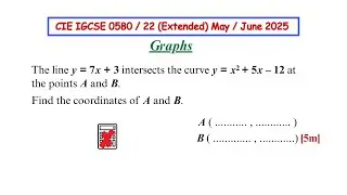 The line y = 7x + 3 intersects the curve y = x&sup2; + 5x &ndash; 12 at the points A and B.