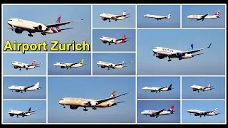 Flughafen Z&uuml;rich (ZRH/LSZH)  Viele Flugzeuge landen auf der Piste 14 / Kanton Z&uuml;rich, Schweiz 2023