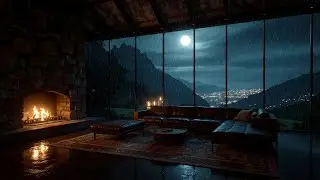 Fireplace Glow and Rainfall on Glass 🔥🌧️❄️ | Calm Cozy Ambience for Rest and Stress Relief
