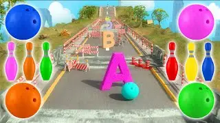 🎳🏁 Bowling Ball Smash Race! Learn Animals, Fruits & ABC with Kinetic Sand 🐶🍎✨ Binkie TV for Kids
