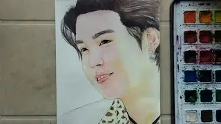 How to draw BTS Suga ( min yoongi) ||Water Colour Portrait|| YUKTA ART ||