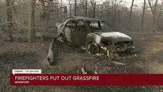 Grassfire burns Mannford family's cars
