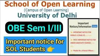 DU- SOL OBE sem 1 and 3, very important notices for open book exam
