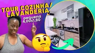 Tour na cozinha/lavanderia integrada pequena decorada (apartamento pequeno 56m²)