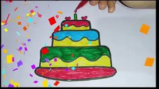 How To Draw Beautiful Birthday Cake/Painting & Coloring For kids Step By Step Good Drawing For kids 
