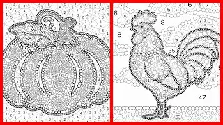 Color by Number Mosaic Pumpkin & Rainbow Rooster Dots Modern Art Zen Color #coloringbook #focus