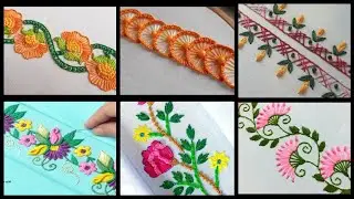 Beautiful new border hand embroidery design //easy thread flower embroidery design 