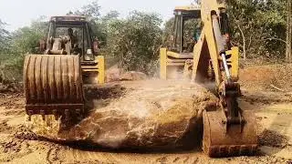 JCB vs Giant Rock | Heavy Equipment Moving Massive Boulder | Construction Work Video#jcb #excavator 