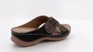 Aarz Womens Ladies Diamante Open-Toe Light-Weight Low Wedge Heel Slip-on Sandals Shoes L6161