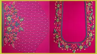 AARI work blouse design // maggam works thread work flower and beads design// Hand embroidery