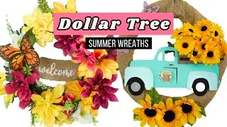 EASY DOLLAR TREE SUMMER WREATH DIYS | Dollar Tree Summer Craft Ideas | Summer on My Mind Hop