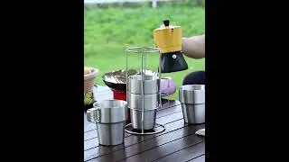201 304 Coffee Mug Set with Cup Holder Camping Hiking Travel Use Double Wall Tea Mug with Handle