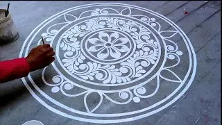 Saraswati Puja Special Big Round Alpona/Beautiful Alpona Design for Beginners/Easy Alpona 