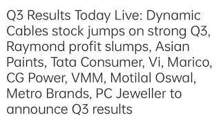 Q3 Results Today Live: Dynamic Cables stock jumps on strong Q3, Raymond profit slumps, Asian Paints