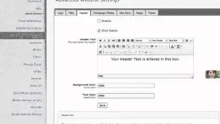 Client Admin Panel  - Advanced Website Settings  - Header Tab