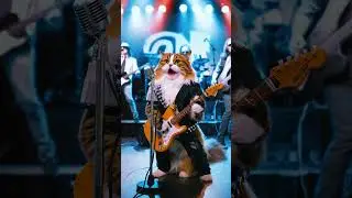 Cat ROCKS OUT with tiny guitar and mic to classic anthem! #RockStarCat 🎸