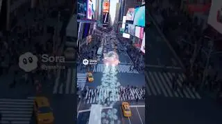Wicked! cat in bubble flying ship flying over timesquare! #cat #funny #ai #animation #bubble #wicked