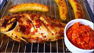 Delicious Spicy grilled tilapia fish and roasted plantain