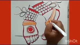 Agomoni আগমনী , symbolic two red feet of mother goddess Durga kali