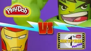 Play Doh Can Head Smashdown Hulk and Iron Man Toy Video 2015 HD
