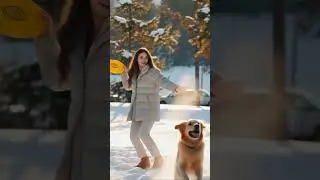 Shocking ❄️🐾 A girl and her dog playing frisbee in the snow &mdash; pure joy! 💕🐶 #aianimals #animalshorts