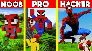 SPIDER-MAN Statue House Build Battle In Minecraft - NOOB VS PRO CHALLENGE Maizen Mizen Mazien Parody