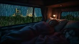 🌧️⚡😴 asmr rain thunder sleep inside a cozy campervan | deep night ambience