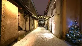 Estonia Tallinn Old Town St. Catherine's Passage in Winter Night [4K]