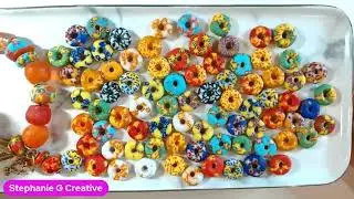 The Bead chest- Bright medley fused rondelle recycled glass beads 14mm!