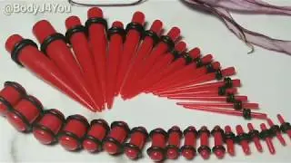 Red Gauges Kit with Acrylic Tapers and Plugs For Stretched Ears BodyJ4You GK0165-RD