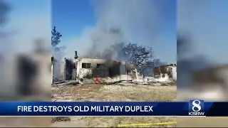 Abandoned military housing burns in Fort Ord