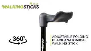 Adjustable Folding Black Anatomical Walking Stick