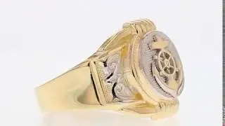 Two Tone Gold Anchor Navy Round Fancy Mens Ring (JL#2483)