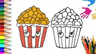 Cute Popcorn Drawing and Coloring | Step by Step | Drawing Tutorial for beginners 