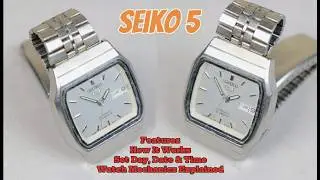 Seiko 5 Automatic 7S26-2060 TV Square Watch, How to Set Day/Date & Time & How the Mechanics Work!