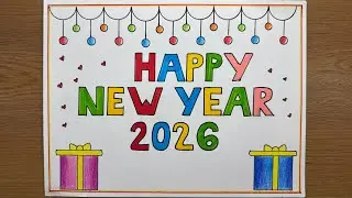 Happy new year 2026 Drawing/Happy new year easy drawing/Beautiful card drawing 