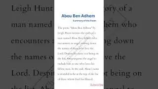 Abou Ben Adhem || Summary Of the Poem