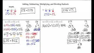 Adding, Subtracting and Multiplying Radicals Example Problems