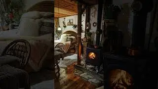Sleep in a Cozy Snowy Cabin | Winter Ambience with Crackling Fireplace Sounds and Relaxing Snow