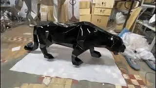 Stainless steel life size Panther sculpture