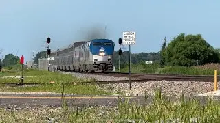 90 mph Amtrak Southwest Chief flying east!! BNSF Transcon: Marceline sub..6/28/25