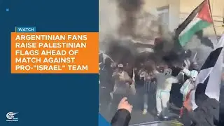 Argentinian fans raise Palestinian flags ahead of match against pro-