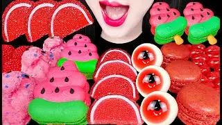 ASMR Red Dessert, Watermelon, Macaron, Marshmallow 빨간색 디저트 먹방 Mukbang, Eating