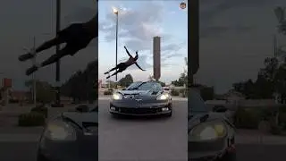 Corvette ke upar se flying jump!Mehnat aur practice ka nateeja #shortsfeeds #stunt #carjump #video