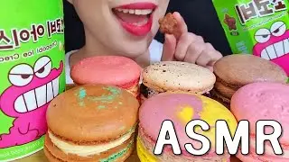 ASMR Chocobi Ice Cream & Macarons *Strawberry, Choco, Oreo Eating 초코비 아이스크림 & 마카롱 *딸기, 티라미수, 오레오 먹방